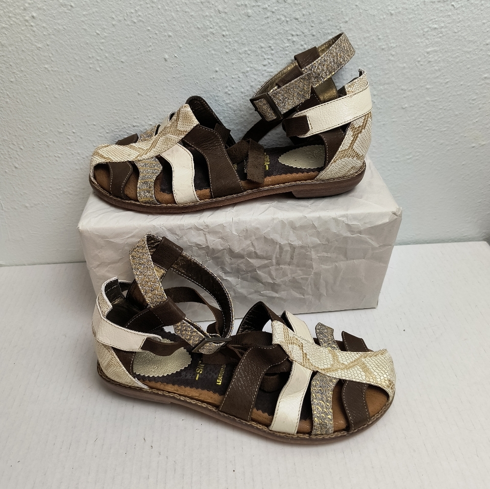 Siga Gladiator STRAPPY SANDAL Size 8 Multi Brown Reptile Print Bohemian